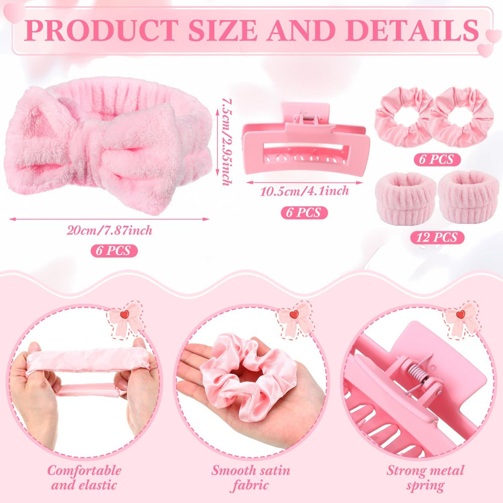 48-Piece Spa Party Favor Set with Headbands, Wristbands, Scrunchies, Hair Clips and Bags in Two Colors