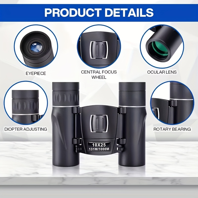 Compact Binoculars 10x25 Mini Pocket Size with Smartphone Adapter, Lightweight HD Binoculars for Bird Watching Hunting Concerts Hiking Travel, Small Portable Telescope for Adults and Kids