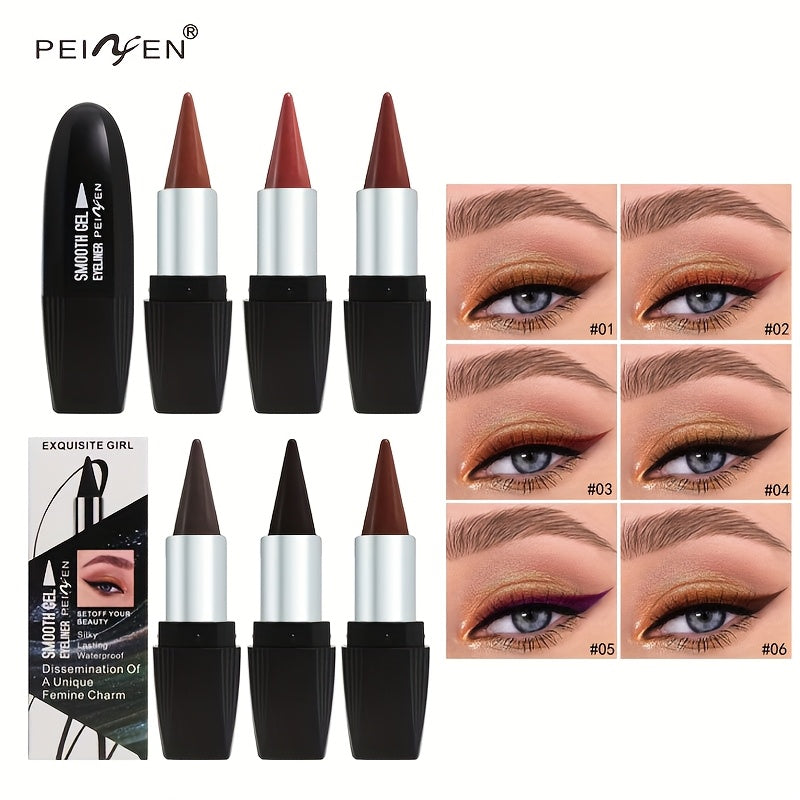 Six-Color Twist-Up Cream Liner Set for Makeup in Brown, Black and Red-Brown Shades with 3g Sticks