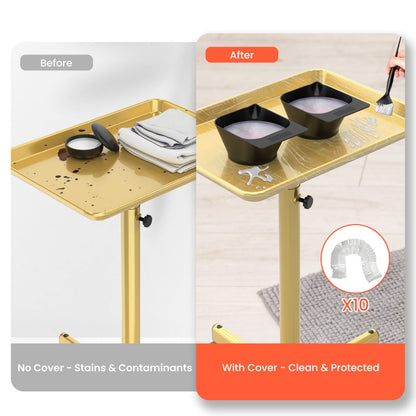 Adjustable Salon Tray Cart with 10 Disposable Covers and Gold or Pink Finish on Rolling Casters