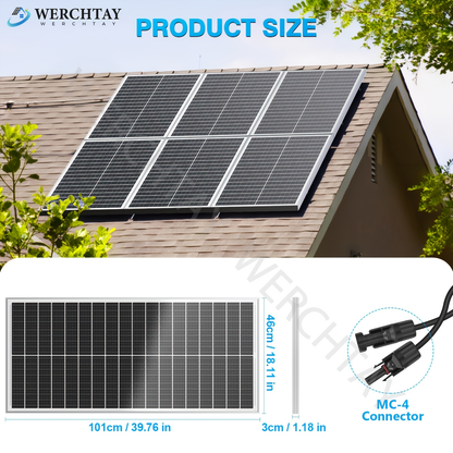 Single 100W Monocrystalline Solar Panel with 101 x 46 cm Frame and Attached PV Connector Cables