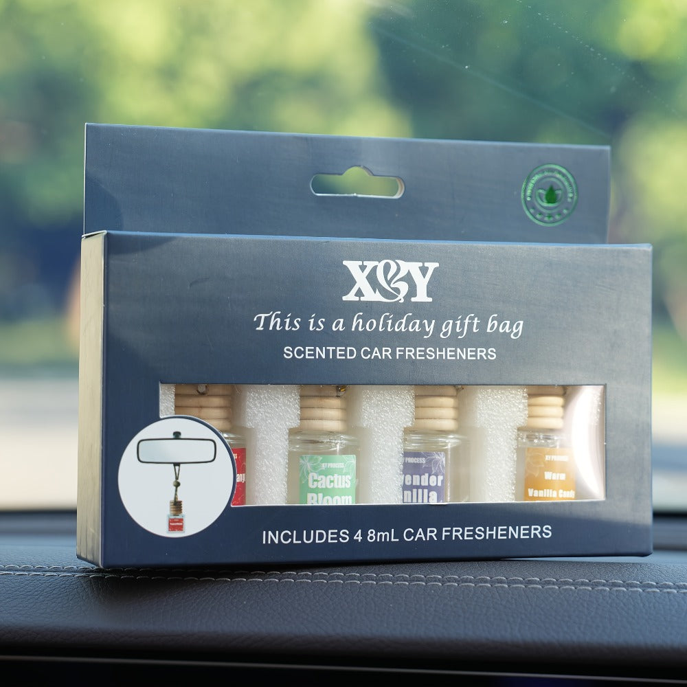 Car Air Freshener 4-Bottle Gift Set – Hanging Diffuser with 60-Day Lasting Fragrance, Multiple Scent Styles for Car Interior, Perfect Holiday Gift for Friends & Family
