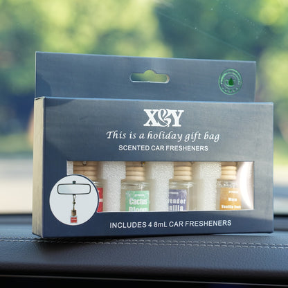 Car Air Freshener 4-Bottle Gift Set – Hanging Diffuser with 60-Day Lasting Fragrance, Multiple Scent Styles for Car Interior, Perfect Holiday Gift for Friends & Family