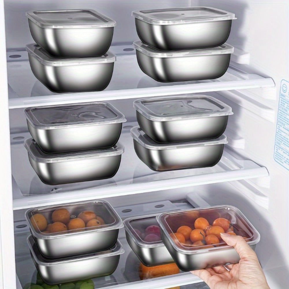 Food Storage Containers 304 Stainless Steel Set with Lids in Five-, Six- or Eight-Piece Options