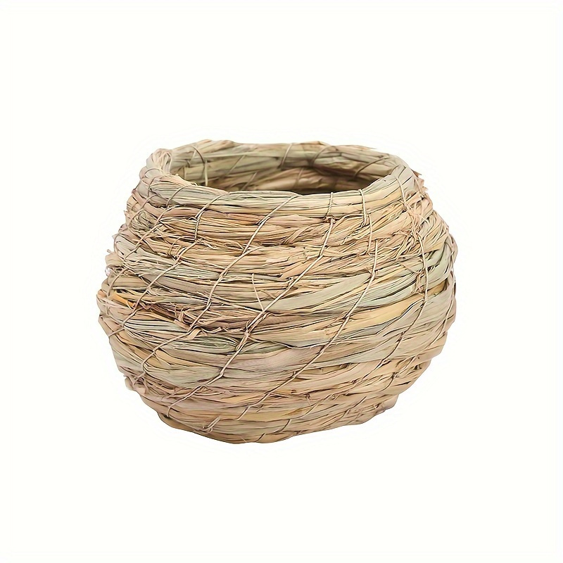 Handwoven Straw Nesting Basket with Soft Inner Lining, Round Opening and 12 cm Pictured Diameter