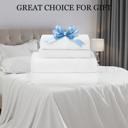Sheet Set, Four-Piece Solid-Color Bedding with Deep-Pocket Fitted Sheet, Flat Sheet and Two Pillowcases