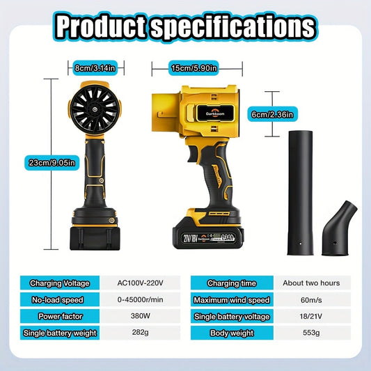Cordless Handheld Leaf Blower & Air Duster – 45000RPM Turbo Motor, Dual Battery, Car Drying & Cleaning Blower