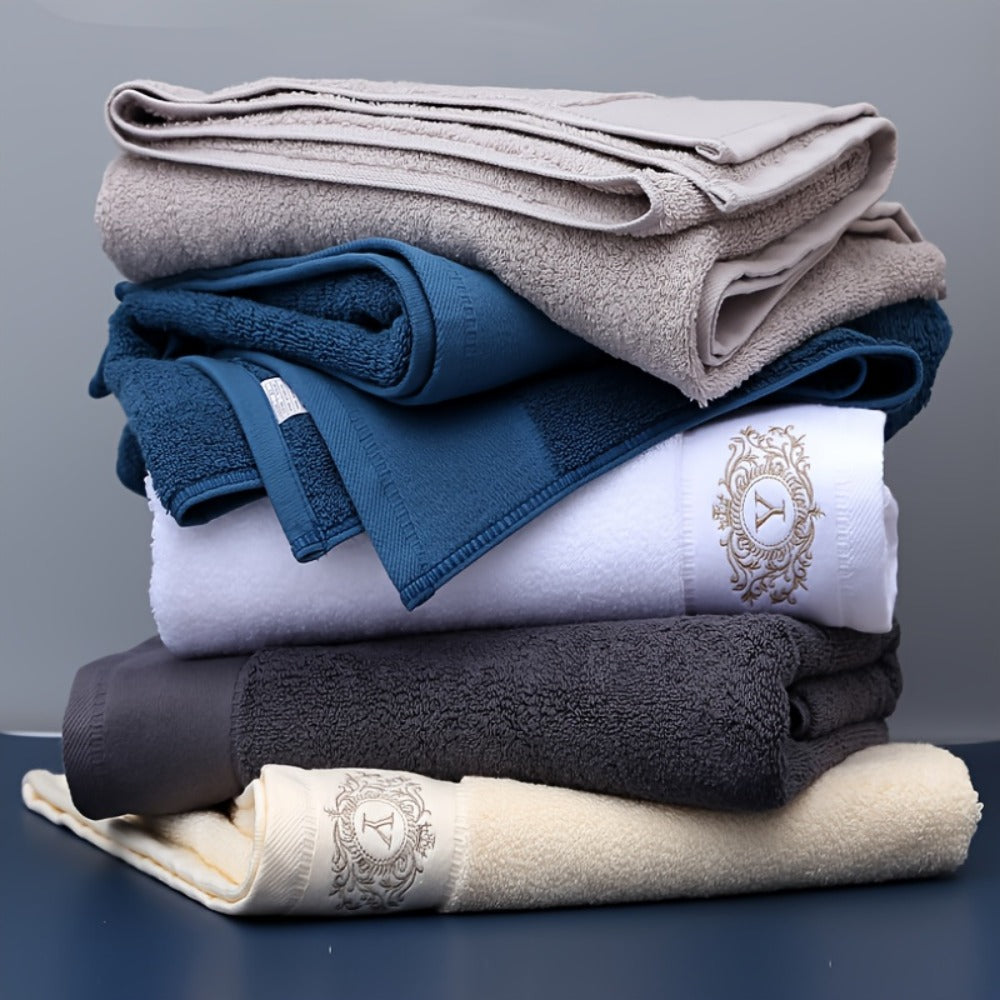 Three-Piece Towel Set with Two Hand Towels and One Bath Towel in Four Embroidered Color Options