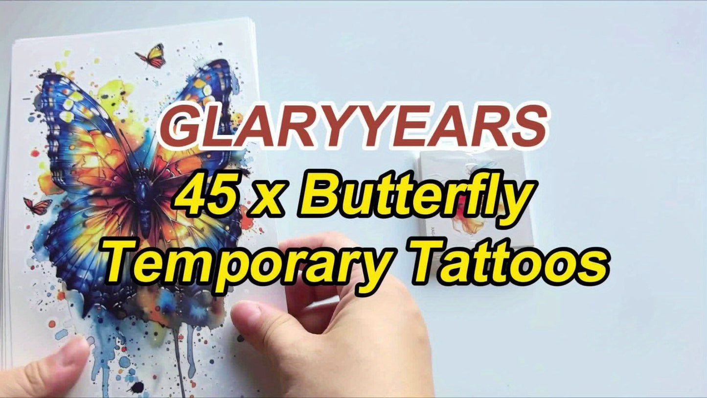 Temporary Tattoos GLARYYEARS 45-Sheet Watercolor Floral Set with 12 Large and 33 Small Designs for Arm, Wrist and Shoulder
