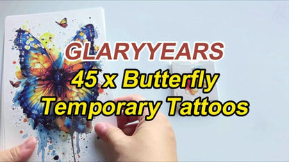 Temporary Tattoos GLARYYEARS 45-Sheet Watercolor Floral Set with 12 Large and 33 Small Designs for Arm, Wrist and Shoulder