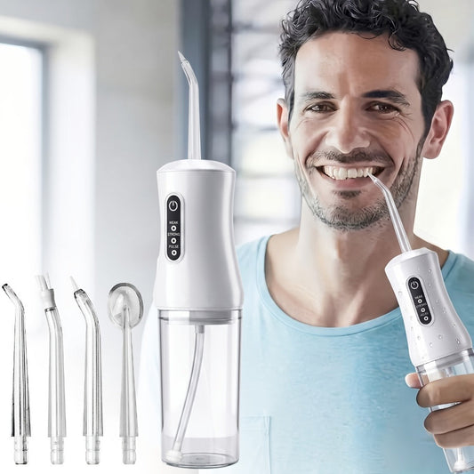 Adjustable Pressure Water Flosser with Interchangeable Nozzles — USB Rechargeable Smart Electric Oral Irrigator for Deep Teeth & Gum Cleaning, Portable Travel-Ready Dental Care Gift for Women Men