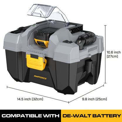 Cordless Wet Dry Vacuum 20V 2 Gallon - Powerful Suction Compatible with DeWalt 20V Batteries Long Hose 4 Nozzles Replacement Cartridge | Tool Only | Home Car Workshop Garage Cleaning