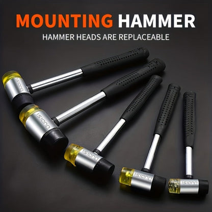 Double-Head Soft-Face Mallet with Steel Handle, Rubber Grip and Four Replaceable Head Sizes