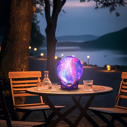15cm Galaxy Globe LED Night Light with Folding Wood Stand, USB Plug-In Power and Multicolor Remote