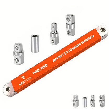 Ratchet Wrench Set 2-in-1 Multi-Function Offset Extension | 1/2" 1/4" 3/8" Square Head Adapters | 180° Swivel High Torque Non-Slip Handle | Durable Metal Automotive Repair Hand Tool