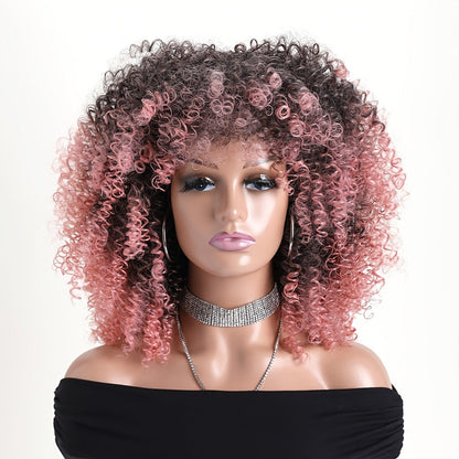 Synthetic Wig 16-Inch Kinky Curly Afro with Elastic Net Cap in 18 Color Options for Cosplay Looks