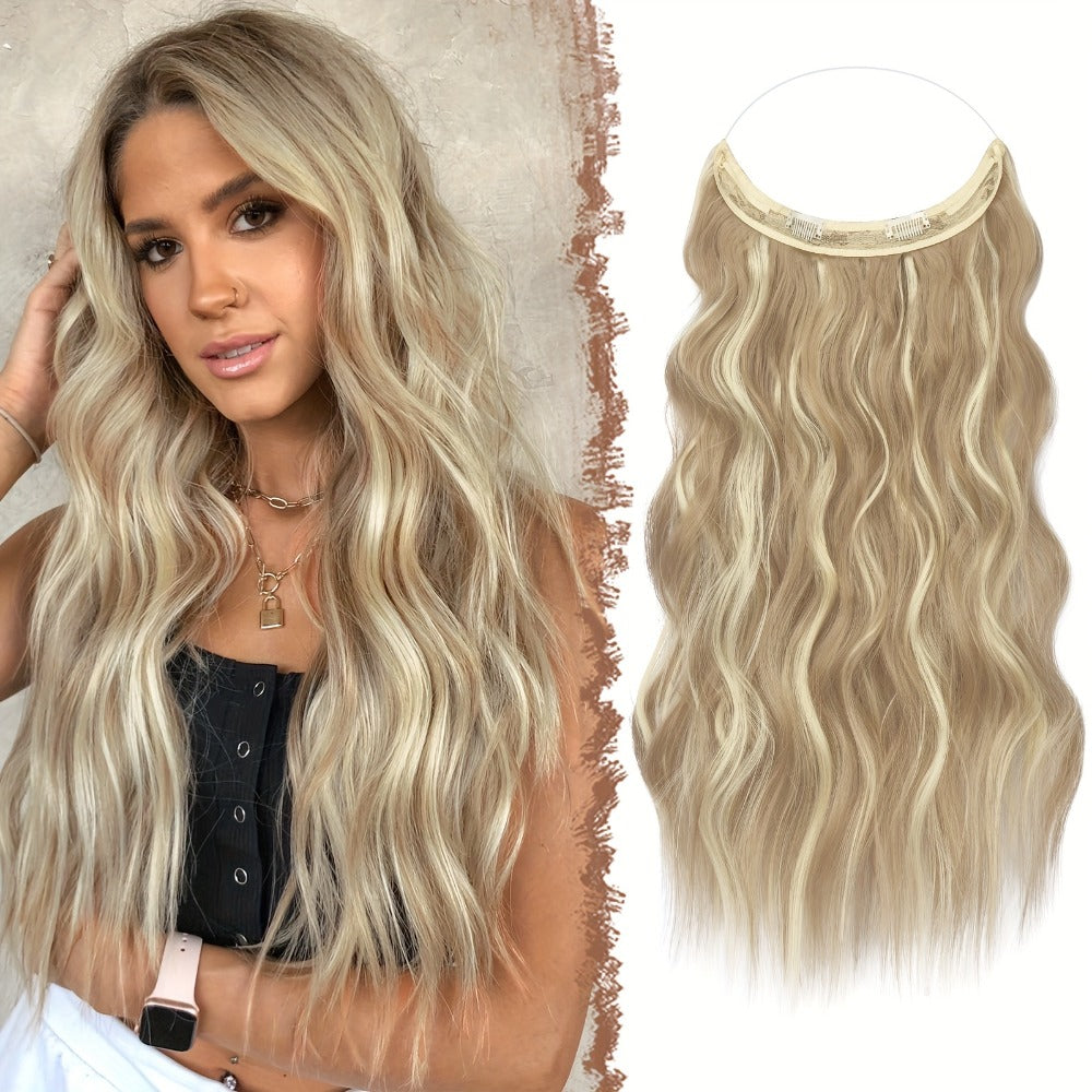 Hair Extensions Wavy 18-Inch Synthetic Halo Weft with Clear Wire, Two Clips and Ten Color Options