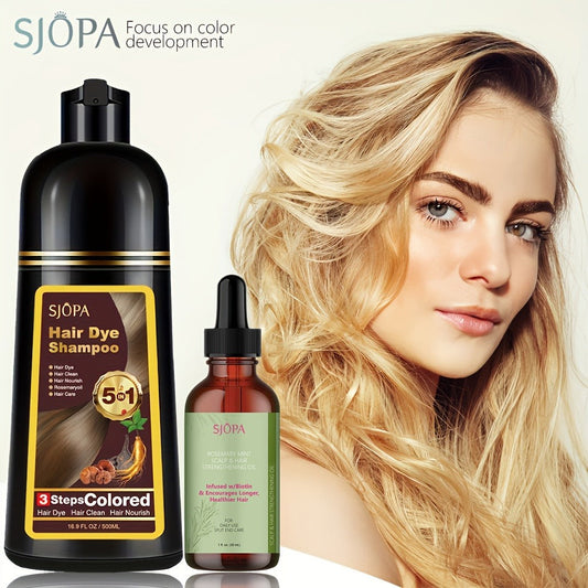 Natural Hair Dye Shampoo Kit 3-in-1 with Rosemary Oil & Squalane – Plant-Based Gray Hair Coverage, Fast Color, Gentle on Scalp, 8 Shades Home Hair Color Set for Women & Men