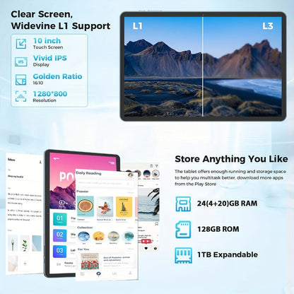 Android Tablet 10-Inch with Android 14, Octa-Core CPU, Dual-Band WiFi and Keyboard Mouse Bundle