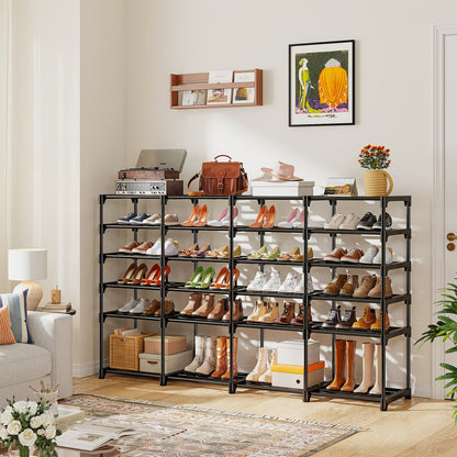Shoe Rack 4-Row 9-Tier Metal Organizer for Up to 64 Pairs with Modular Black Freestanding Design