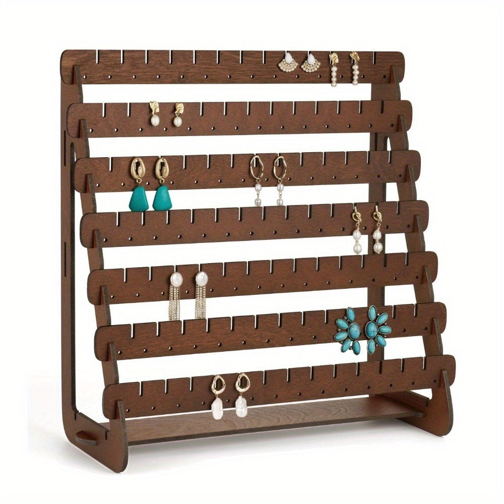 Jewelry Organizer Multi-Grid Brown Tabletop Display Stand with Detachable Panels for Earrings and Rings