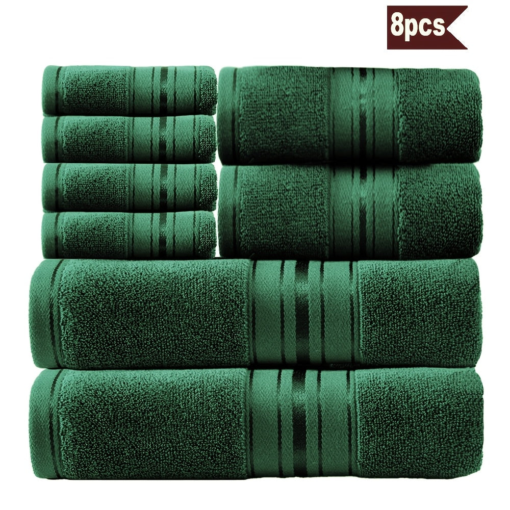 Towel Set 8 Piece 550GSM Pure Cotton Vintage Striped Bath, Hand Towels and Washcloths for Home and Guest Use