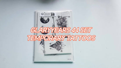 Temporary Tattoos, 44-Sheet Black Animal and Mountain Set with Wolf, Lion and Tiger Designs in Large and Small Sizes