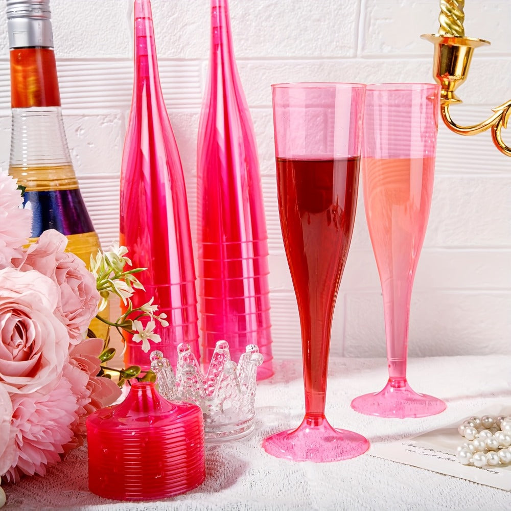 Pink Plastic Champagne Glasses Disposable 25 50 Pack – BPA-Free PS Mimosa Cups Pink Plastic Wine Glasses for Wedding Bridal Shower Cocktail Party Outdoor Events