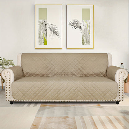 Sofa Cover Five-Layer Quilted Microfiber Protector with Elastic Strap and Foam Anchors for 3 or 4 Seats