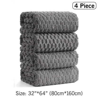 Oversized Bath Towel Set 800GSM 32x64 Inch Extra Large Microfiber - Ultra Soft Quick Dry Striped Spa Grade | Single or 4pcs Random Color | Beige White Light Blue Dark Gray | Modern Coastal Home Gift