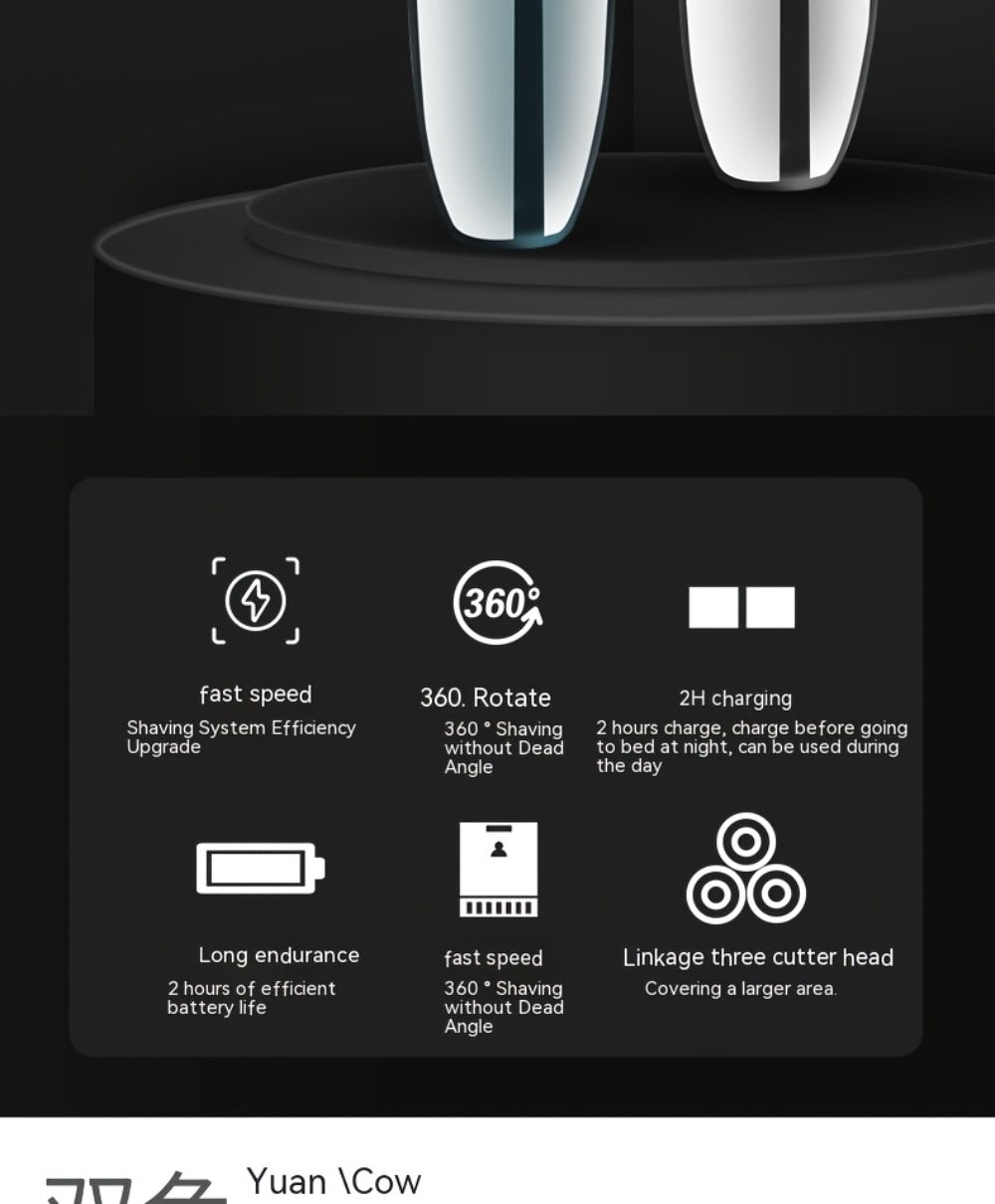 Electric Shaver 4D Floating Triple-Blade Razor with Wet/Dry Waterproof Use, LED Display and Type-C Charging
