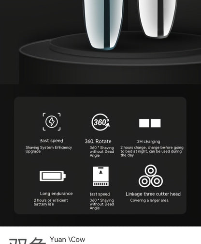 Electric Shaver 4D Floating Triple-Blade Razor with Wet/Dry Waterproof Use, LED Display and Type-C Charging