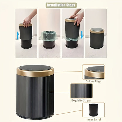 Dual Compartment Trash Can with Push-Top Lid, 3.17 Gal Odor-Resistant Oval Waste Bin for Kitchen Bathroom Bedroom Office