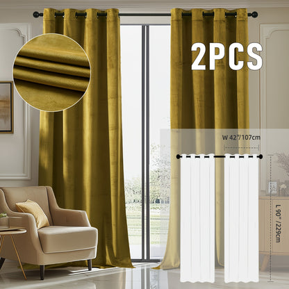 Velvet Room Darkening Curtains 2 Panels | Grommet Top Thermal Insulated Soundproof Blackout Curtains for Living Room Bedroom, Soft Solid Color Vintage Window Drapes