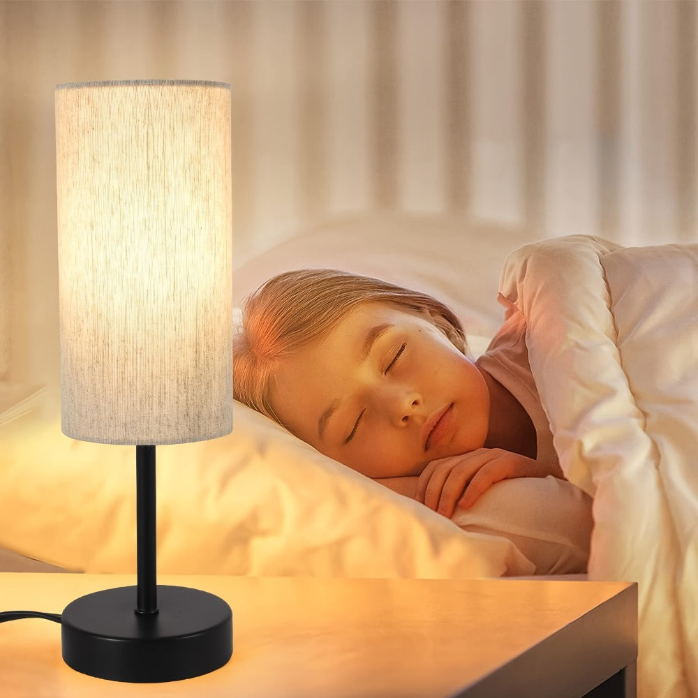 Table Lamp Set of Two with Linen Drum Shades, Cord Switches, 5W 3000K LED Bulbs and Two Color Options