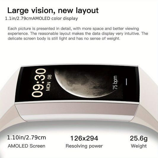 AMOLED Smart Band 1.1" Always-On Display, 14-Day Battery Life, 25 Sport Modes, Heart Rate & Sleep Tracker, 100+ Watch Faces, Ultra-Thin Fitness Watch, Weather & Music Control – For Men & Women