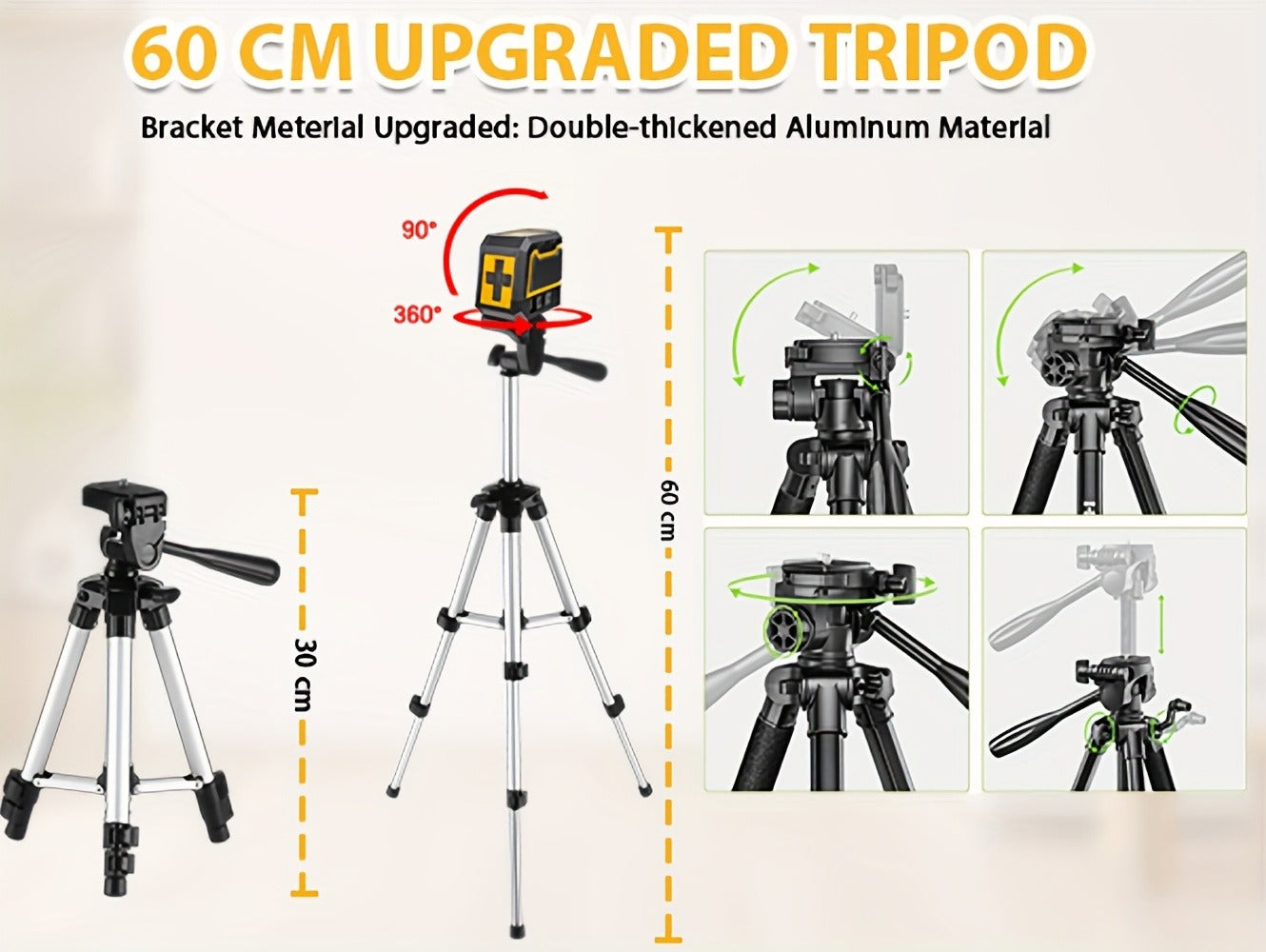 Yellow-and-Black Cross-Line Laser Level Set with Silver Tripod and Single Style Checkout Pictured