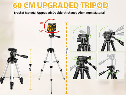 Yellow-and-Black Cross-Line Laser Level Set with Silver Tripod and Single Style Checkout Pictured