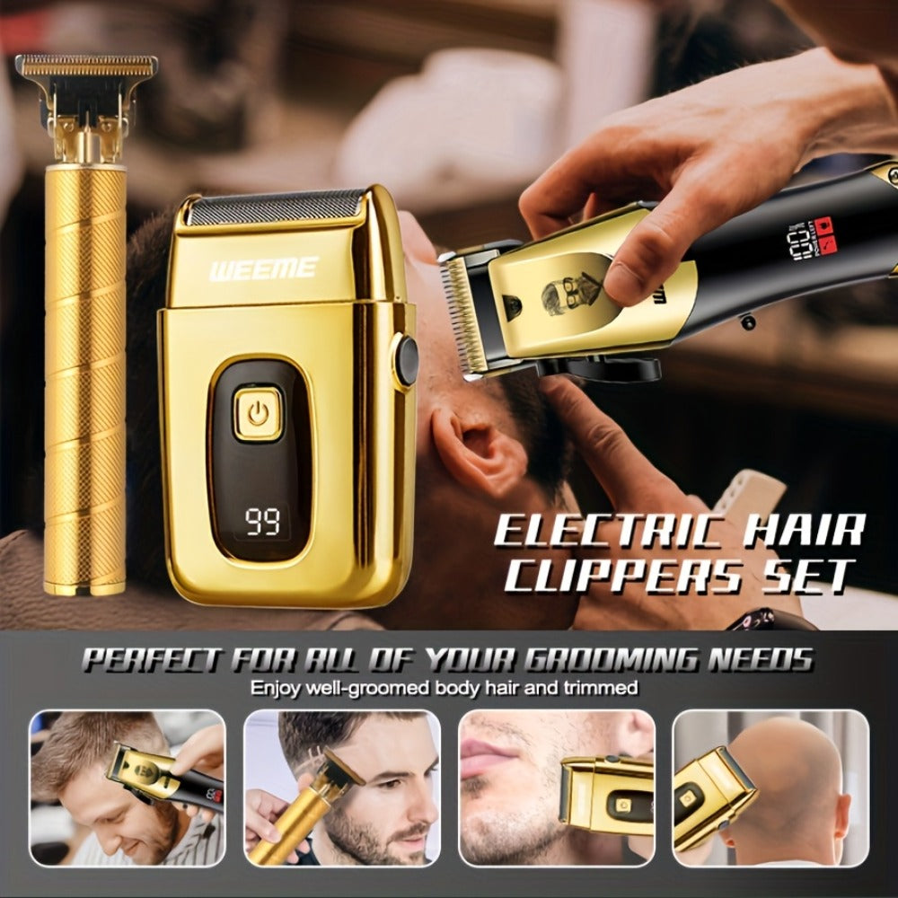 Hair Clippers & Trimmers WEEME Two- or Three-Piece Set with T-Blade, Foil Shaver, USB Charging and Color Options