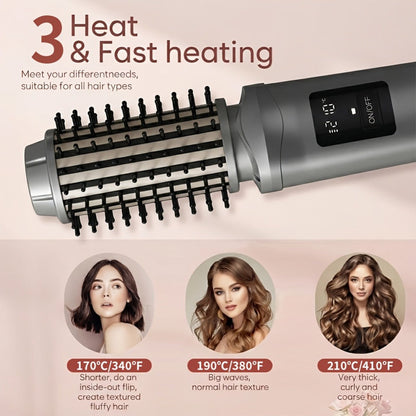 Cordless Hair Curler Brush 2-in-1 Straightener - Rechargeable Wireless Auto Curling Iron, for Home, Travel and Salon Hair Styling