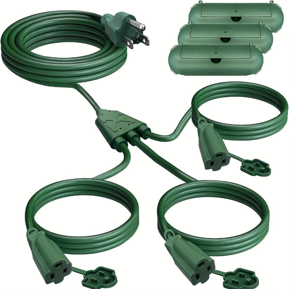 One-to-Three Extension Cord Splitter with 25- or 50-Foot Green and Black Grounded Configurations