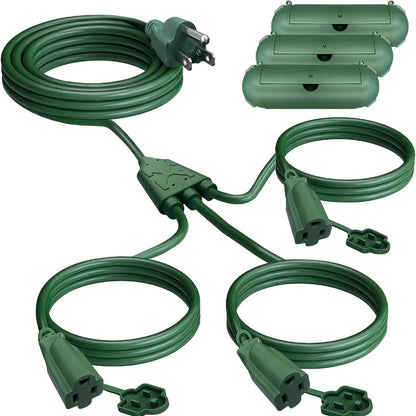 One-to-Three Extension Cord Splitter with 25- or 50-Foot Green and Black Grounded Configurations