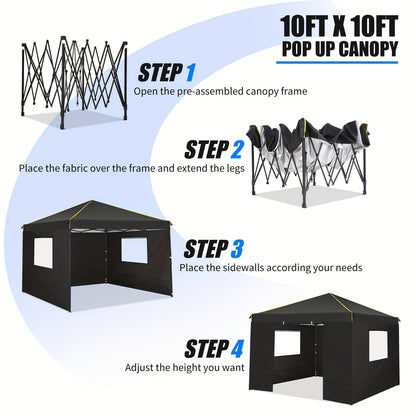 10x10ft Pop-Up Canopy Tent with Four Removable Sidewalls, Mesh Windows and Five Color Options