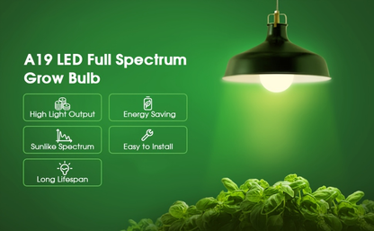 Grow Light Bulb A19 E26 Full Spectrum 9W 100W Equivalent | Natural White 4000K LED Plant Bulb for Indoor Plants Seed Starting | 2 4 6 12 Pack Options