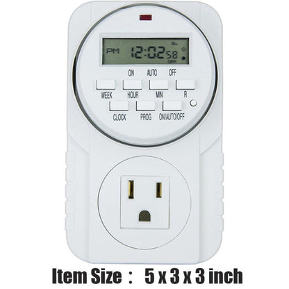 7-Day Heavy Duty Digital Programmable Timer with Dual Outlet - 24 Hour Indoor Electric Timer for Hydroponics, Lamp, Light, Fan, 120V 60Hz, Two Outlet Weekly Scheduling Timer Switch