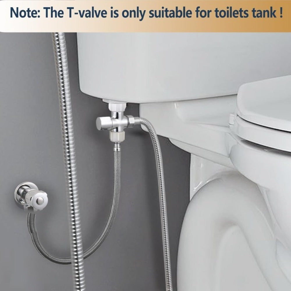 Toilet T-Adapter Diverter Valve with Shutoff - 304 Stainless Steel G7/8 American Thread, Chrome Finish