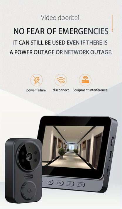 170° Wide Angle Video Doorbell Camera 1080P with 4.3" HD Monitor - No WiFi No App No Subscription, 850nm Night Vision, USB-C Rechargeable, 128GB SD Card Option, Two-Way Audio