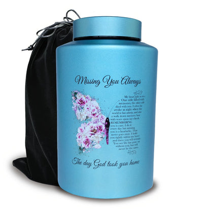 Cremation Urns for Human Ashes Large – Stainless Steel Memorial Urn Holds 220 lbs, Decorative Butterfly Cardinal Fairy Design, Screw Lid & Seal Ring, Velvet Pouch Included, Adult Funeral Keepsake Urn