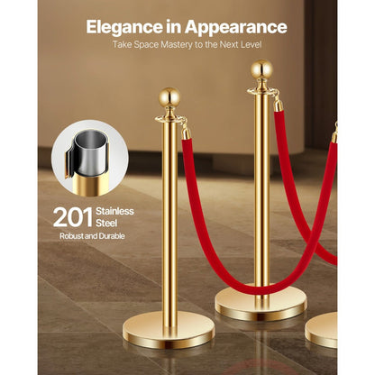 Stanchion Posts with Red Velvet Rope Set - Gold Crowd Control Barrier, for Home, Office and Event Organization