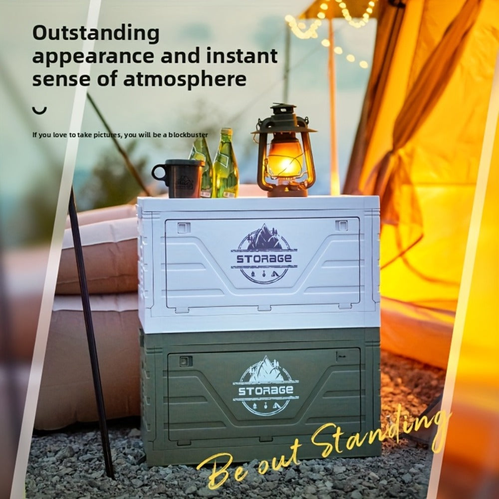 Foldable Storage Box Car Trunk Organizer – Large Capacity Collapsible Plastic Bin with Lid for Camping, Outdoor, Home & Vehicle Use, Portable Folding Crate with Table Function
